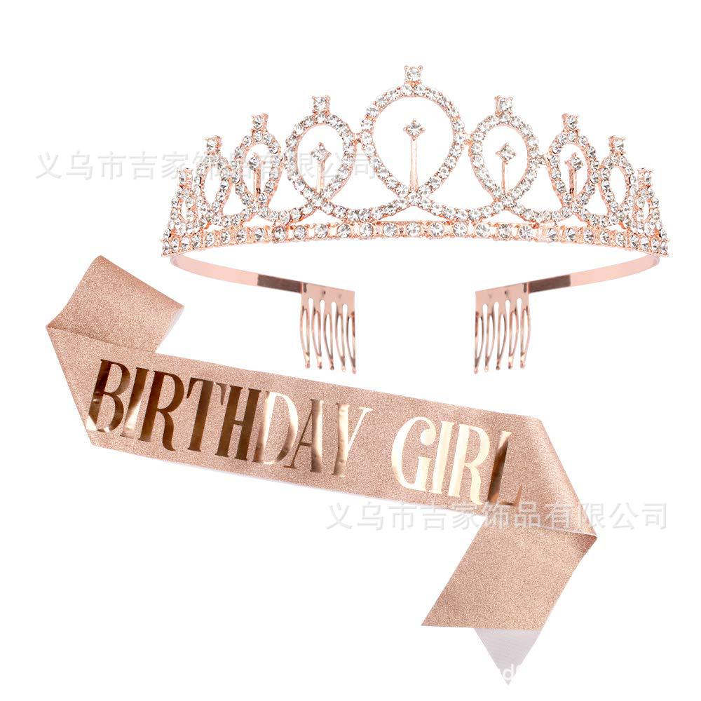 Diadema de fiesta de corona de cumpleaños de aleación transfronteriza Diadema de diadema de tocado europeo y americano BirthdayGirl Queen