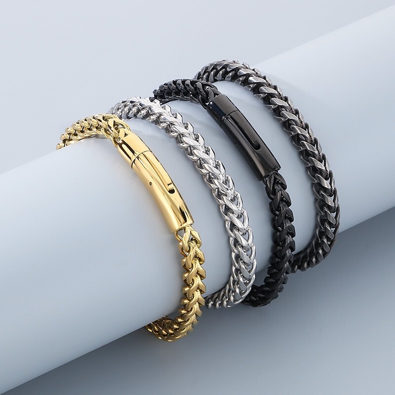Trendy old keel chain bracelet European and American retro fashion simple stainless steel round grinding front and back chain men's bracelet Trendy old keel chain bracelet European and American retro fashion simple stainless steel round grinding front and back chain men's bracelet
