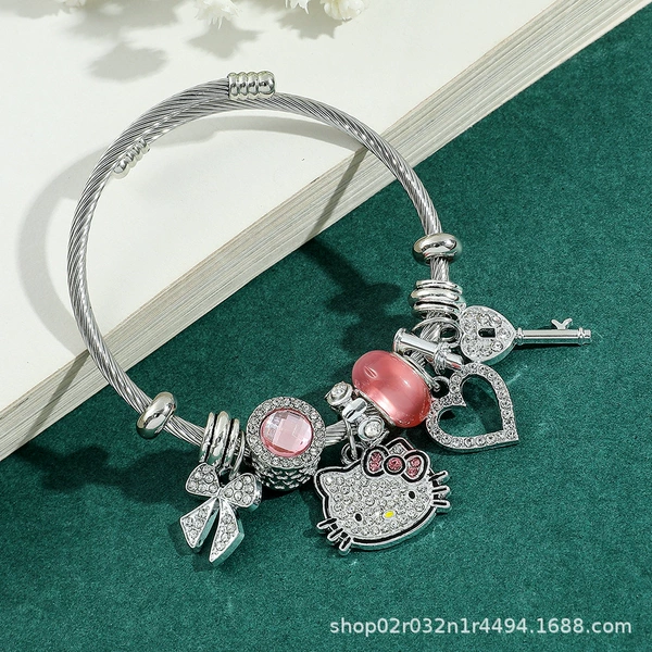 PD0076-1 Full Diamond KT Cat Silver Bracelet