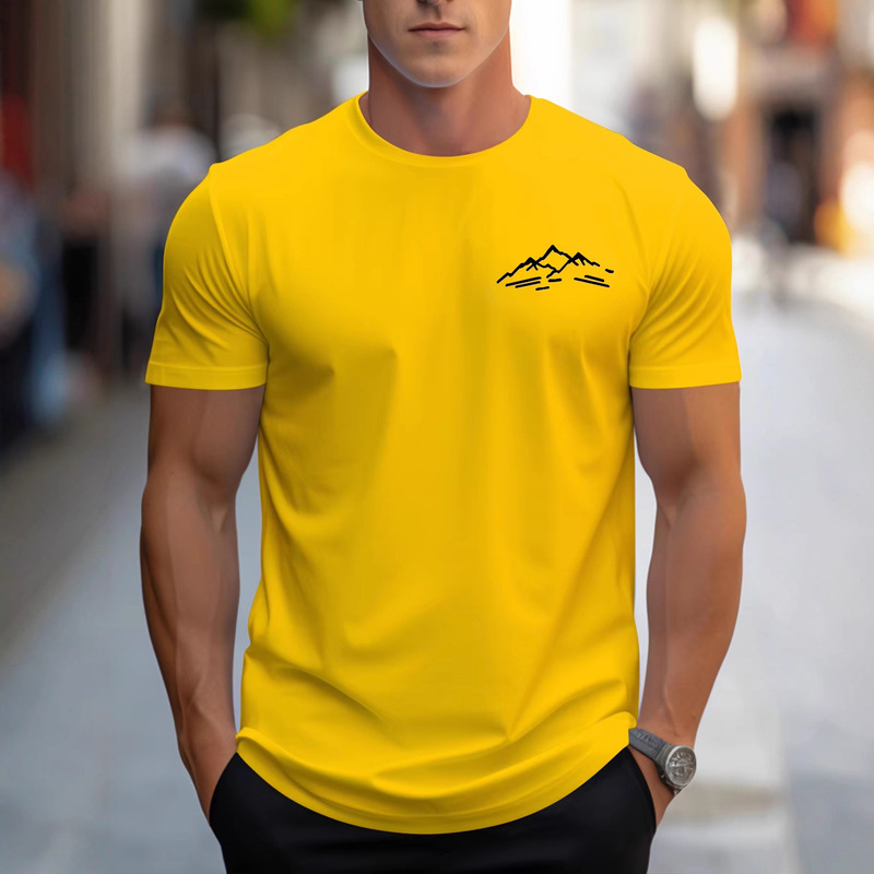 Men's 100 Cotton Fashion Casual Sports Loose Plus Size Mountain Pattern Printed Round Neck Short-Sleeved T-Shirt