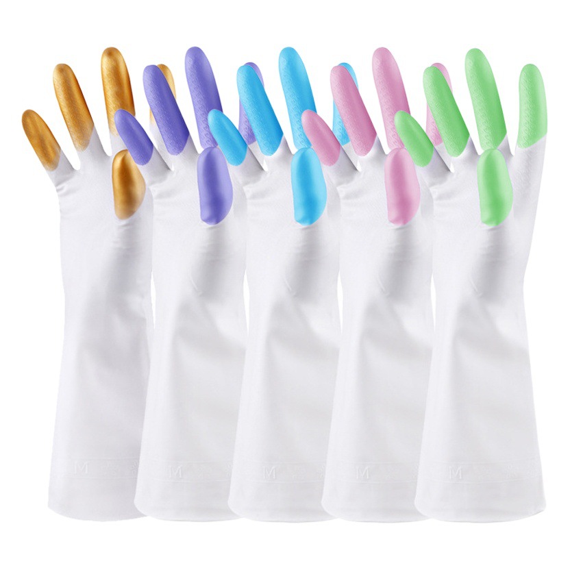 Invierno con forro polar engrosado alargado de algodón cálido guantes de goma guantes domésticos lavavajillas guantes de lavandería limpieza durable image 1