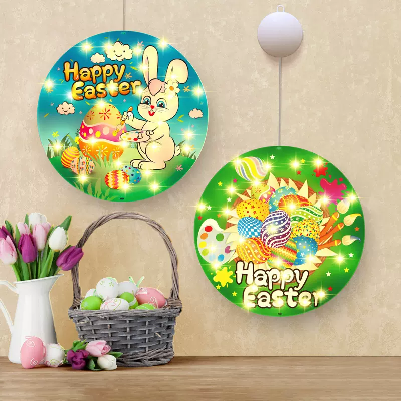 跨境复活节彩蛋装饰灯LED彩灯串Happy Easter彩绘兔子挂灯电池灯