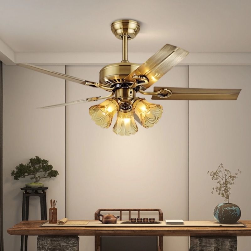 吊扇灯美式复古客厅铁艺装饰吊灯大风力家用餐厅卧室风扇灯