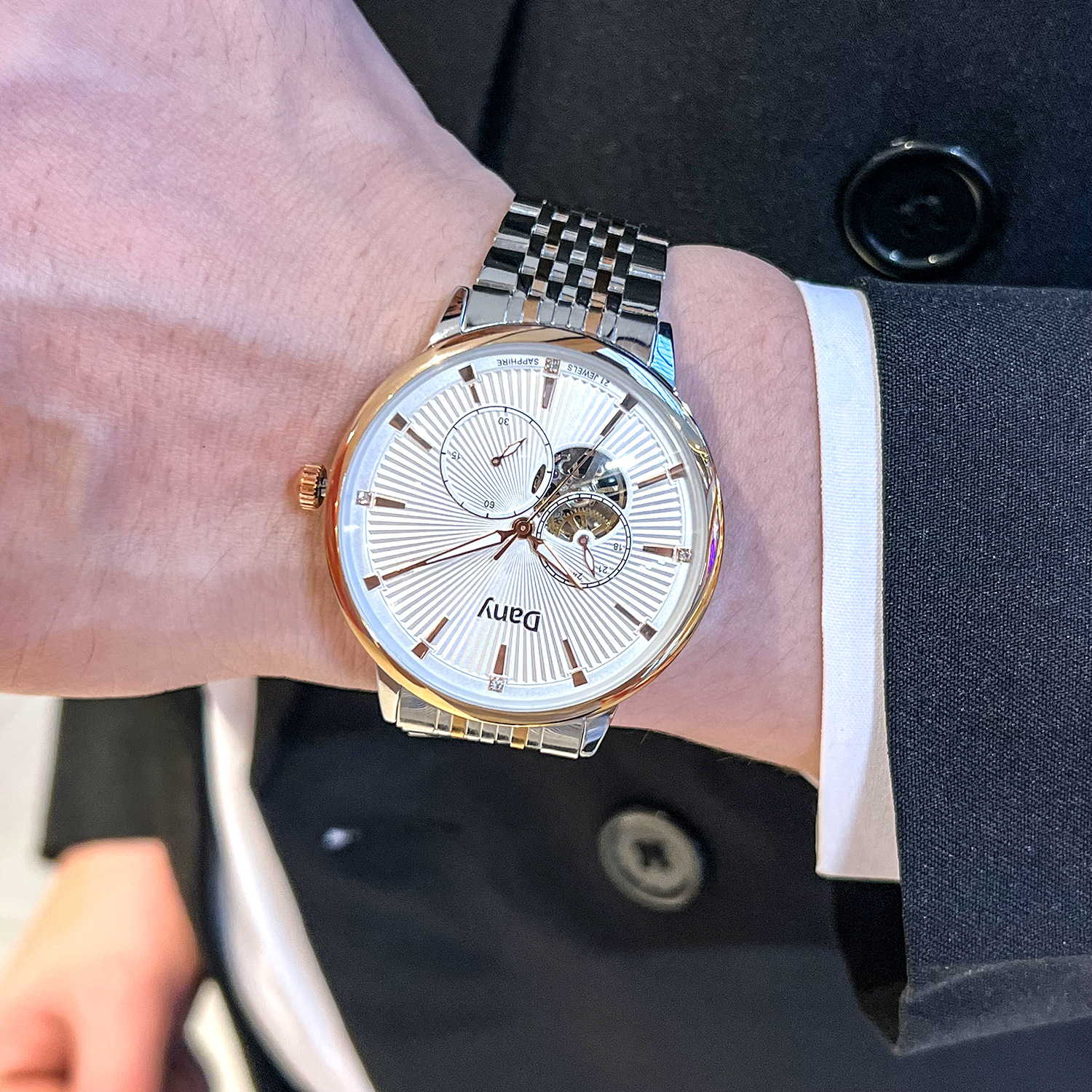 Fashion Trend Double-Sided Hollow Automatic Mechanical Wa, Solid Butterfly Clasp Steel Band Multi-Functional Men's_voghion.com