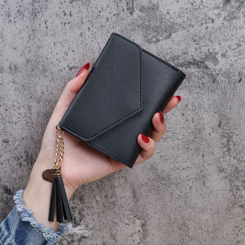 Monedero con borla estilo coreano, cartera corta de tres pliegues para mujer, venta directa de fábrica, popular en plataformas de comercio exterior