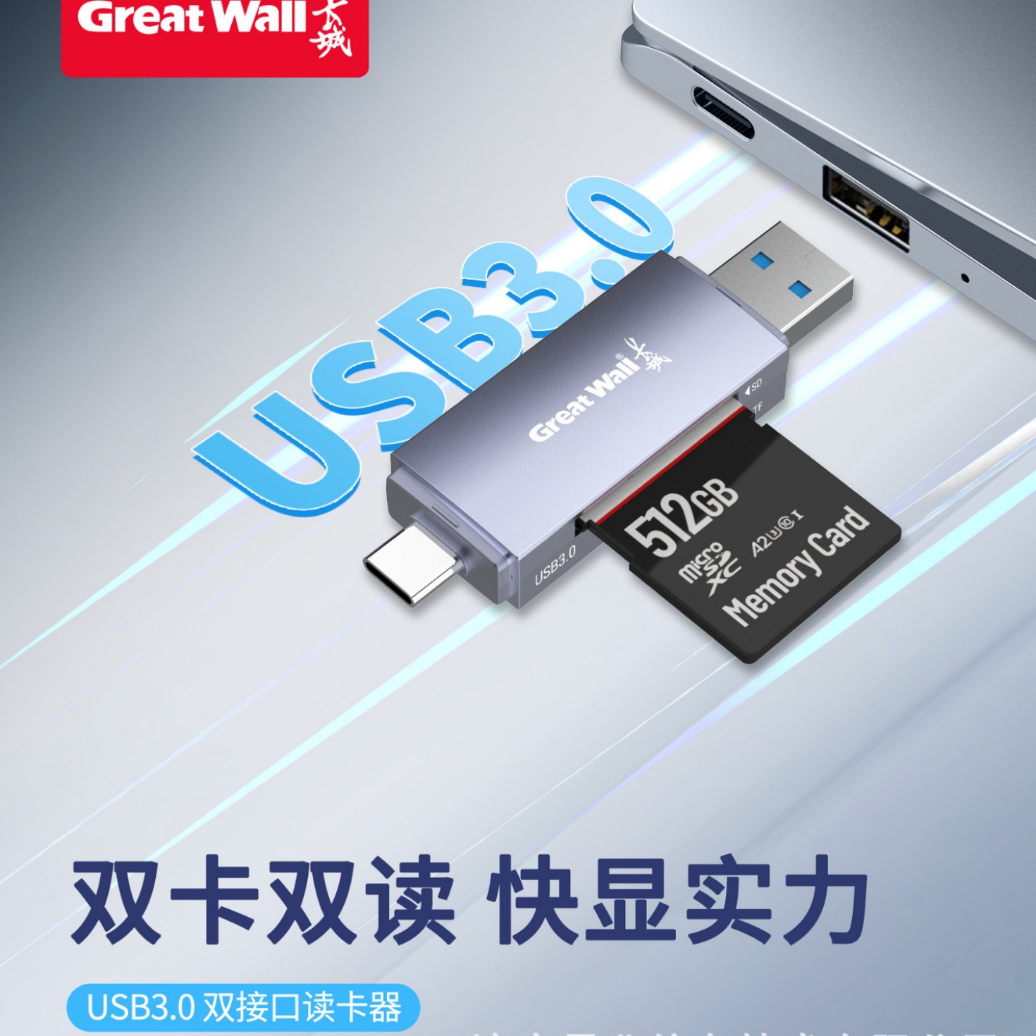 批发长城Type-c-USB双接口GC02适用车载监控内存卡相机卡 读卡器