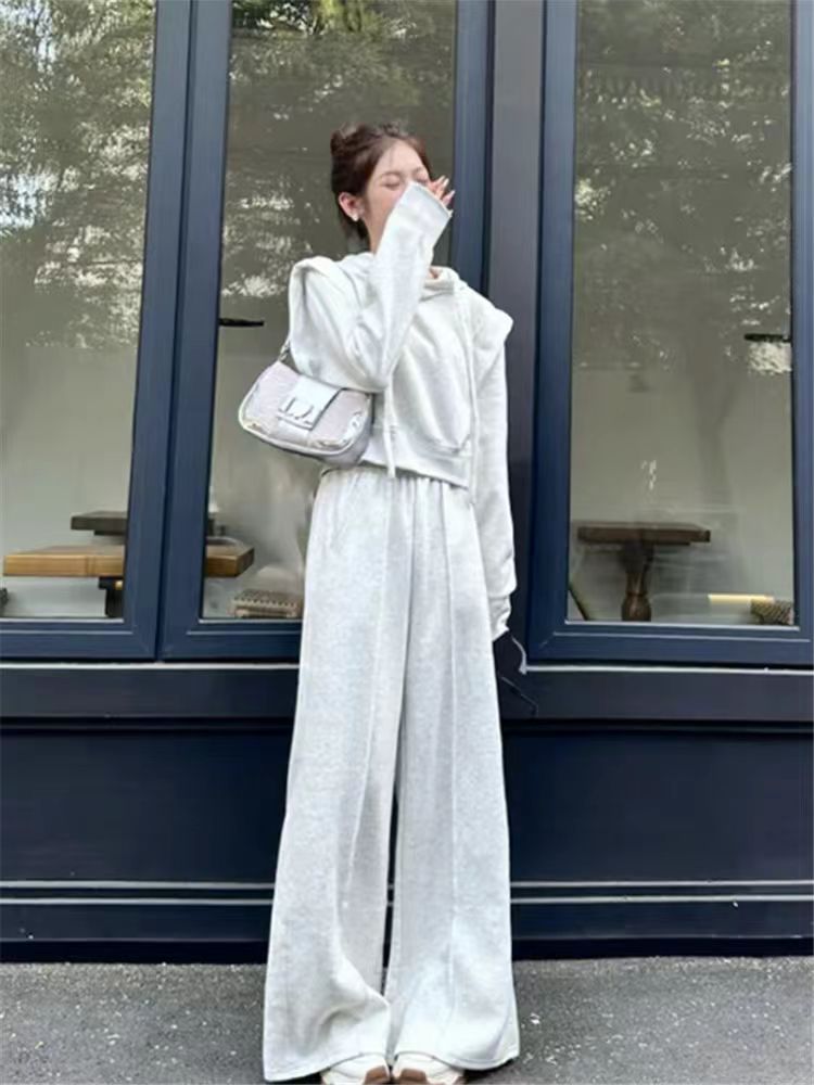 001 Herfststijl Sportkleding Dames, Losse pasvorm, Hoodie Sweatshirt, Modieuze Wijde Broek Tweedelige Set Voor Dames_voghion.com