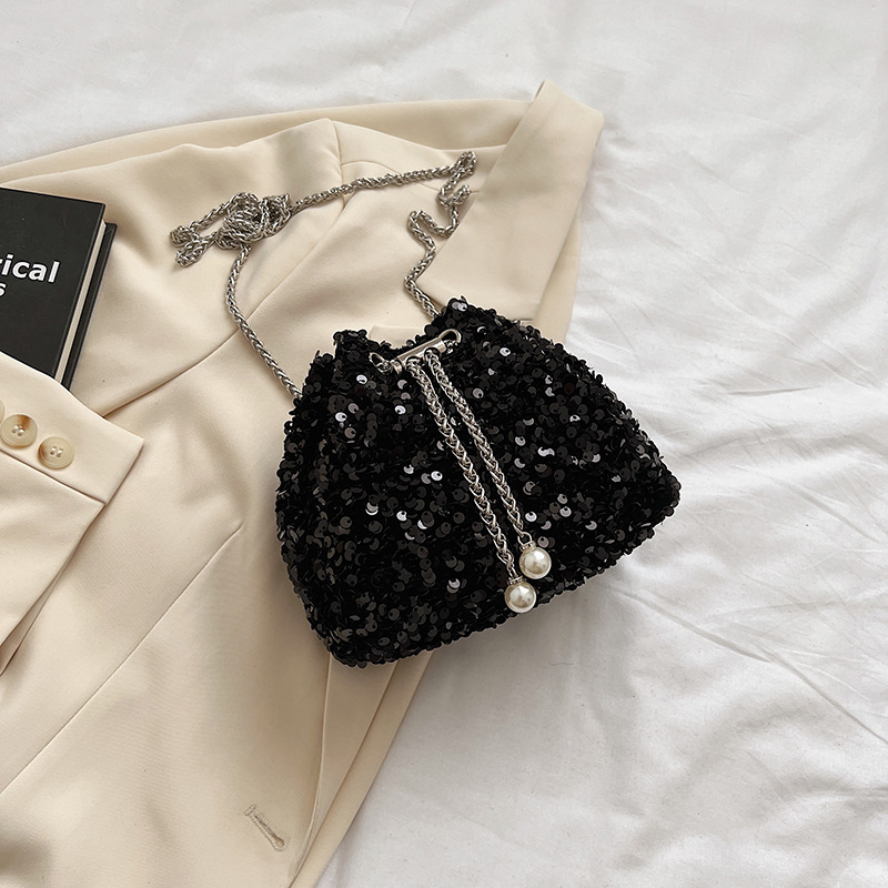 Bolso de lentejuelas personalizado de moda para mujer 2023 nuevo estilo coreano bolso de cubo bolso de hombro de estilo occidental bolso de noche crossbody de moda