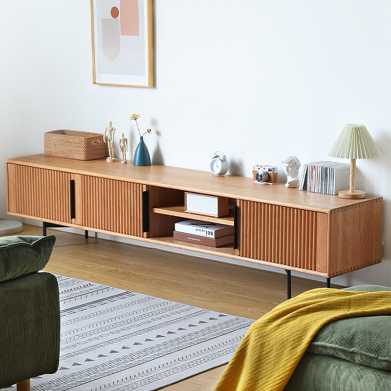 北欧实木电视柜茶几组合中古设计师铁艺轻奢日式小户型樱桃木地柜|ms