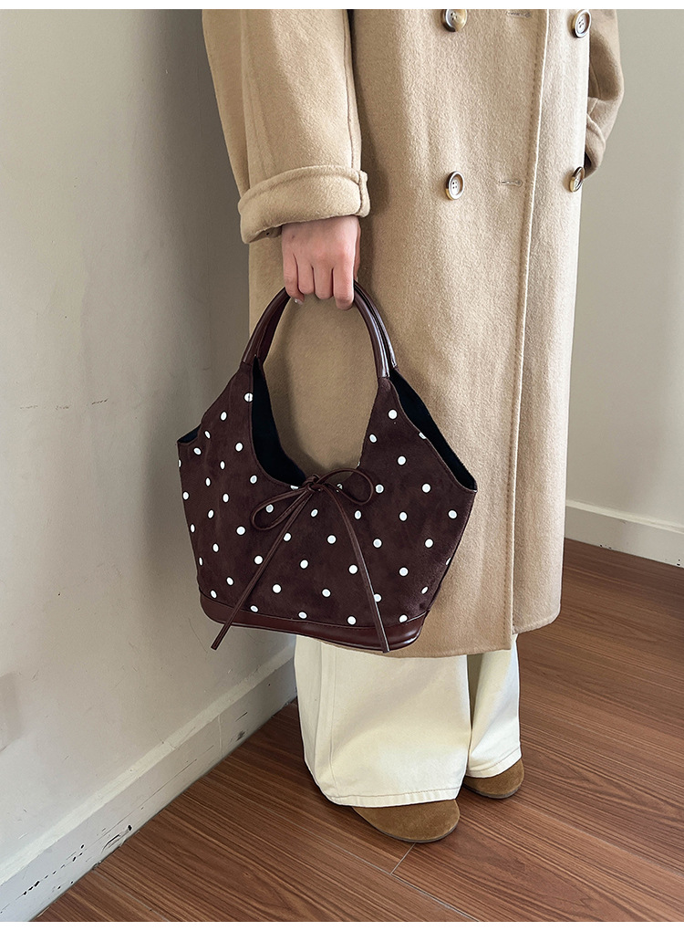 Polka Dot Bow Detail Soft Bucket Shoulder Bag 19