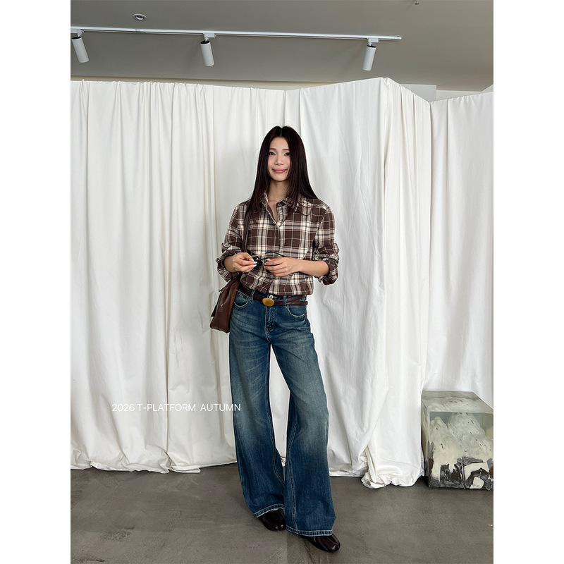 T-Platform2026 Autumn Korean Style Versatile Washed Distressed Ykk Zipper High Waist Straight Leg Jeans 58113 T-Platform2026 Autumn Korean Style Versatile Washed Distressed Ykk Zipper High Waist Straight Leg Jeans 58113