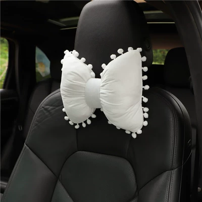 Headrest plush comfortable skin-friendly car - macaroon-white-headrest