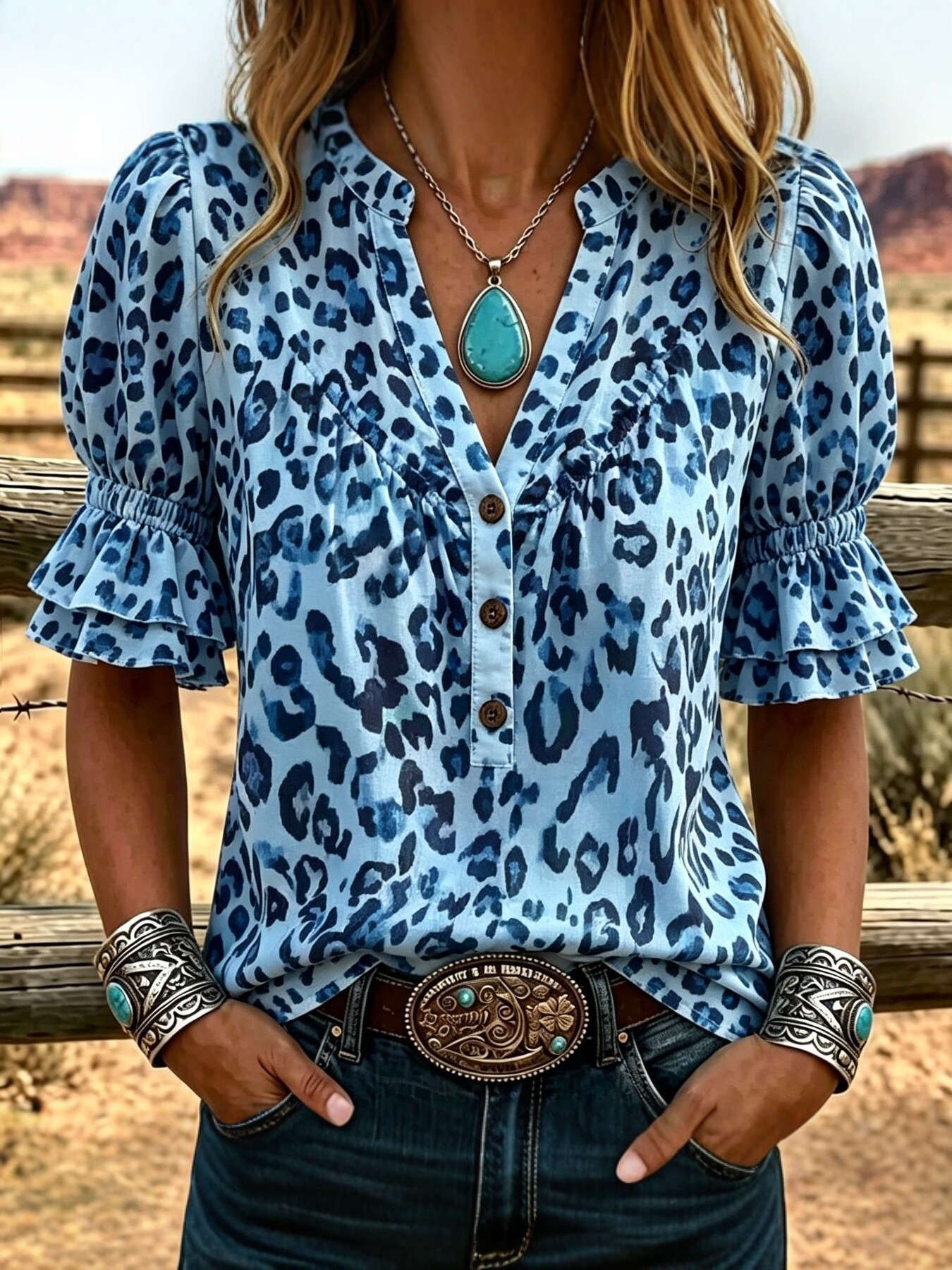 Transfronterizo exclusivo para camisas de impresión vintage mujeres sueltas de cuello en V de manga corta chaqueta bohemiana Europa y América nuevo transfronterizo image 6