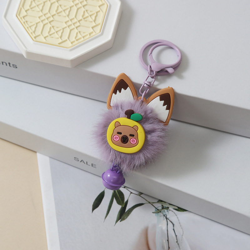 新品カラーカピバラ鈴毛玉キーホルダーストラップ可愛いバッグ飾り掛け学生プレゼント|undefined