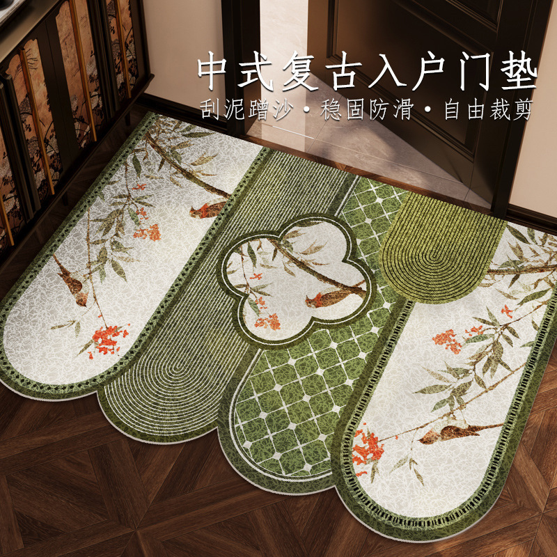 中古风入户门地垫丝圈复古风高级感室内门垫绿色耐脏防滑门口脚垫|undefined