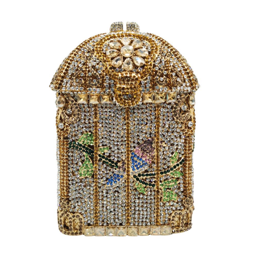 Túi clutch dạ tiệc nữ đính đá lấp lánh hình lồng chim — Màu vàng kim, Màu sâm panh bạc, Màu vàng nhạt, Màu vàng bạc chi tiết 4