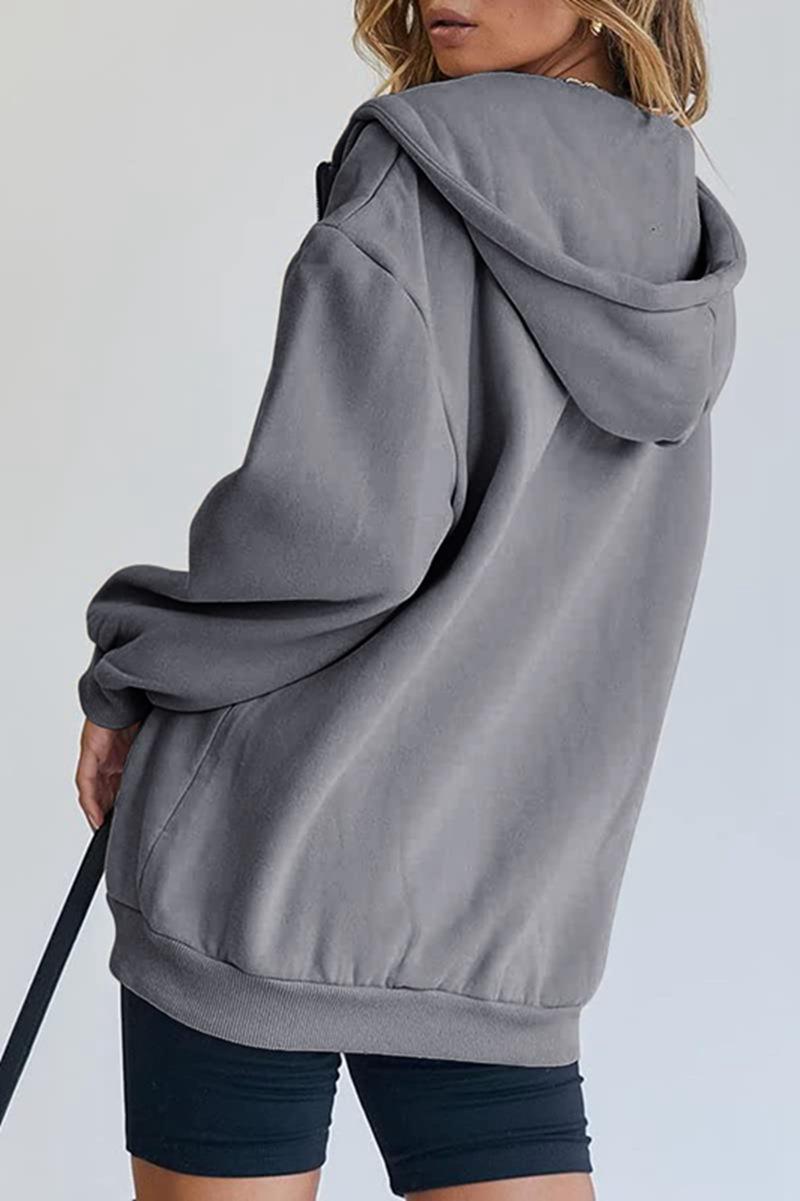 456g Weight Long Sleeve Sleeve Length Zipper Placket Type Regular Sleeve Sleeve Type Polyester Fabric Type Long Top Length Hoodie Tops Type Daily Occasion Hooded Neckline Regular Fit Fit Type Solid Color Pattern Spring, Autumn Season Women's Gender Pocket Design Streetwear Style Women's Streetwear Solid Color Pocket Zipper Hoodie 38