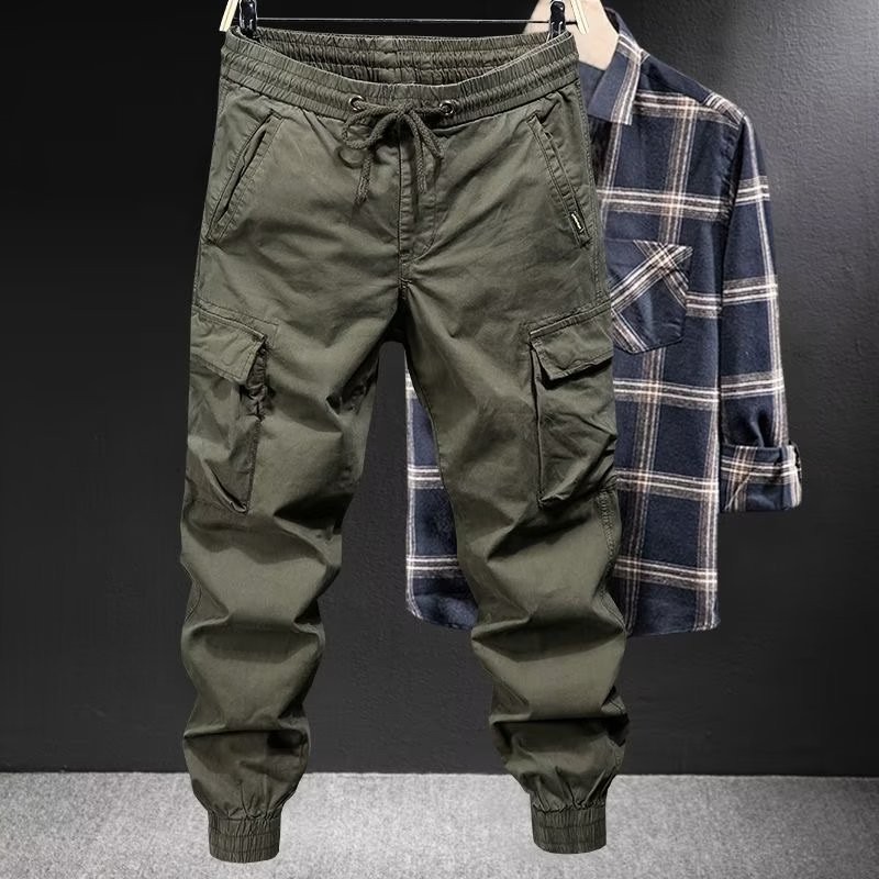 Autumn and Winter Fleece-Lined Pants for Men, Army Green Cargo Pants, Trendy Brand Loose Large Size Casual Pants, Multi-Pocket Wear-Resistant Leggings