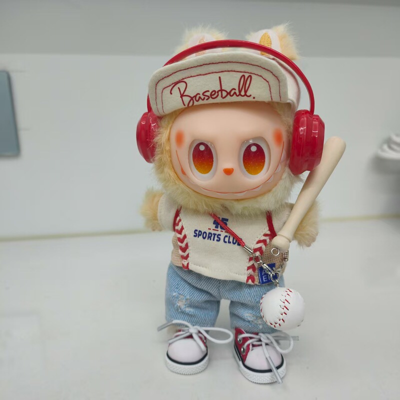 一二三代Labubu娃衣baseball棒球运动休闲红色拉布布鸭舌帽套装|undefined