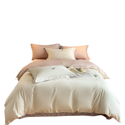 Light luxury Category A maternal and infant grade pure cotton long-staple cotton four-piece set pure cotton embroidered sheets, fitted sheets, quilt covers, bedding 4