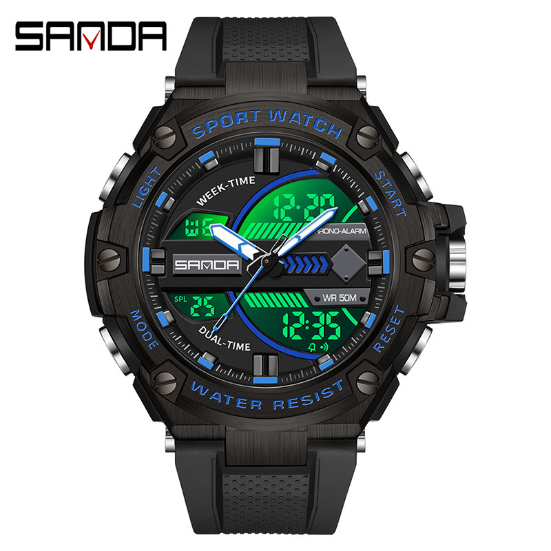 SANDA 3185 nuevos hombres electrónicos reloj de moda deportes al aire libre luminoso impermeable reloj despertador