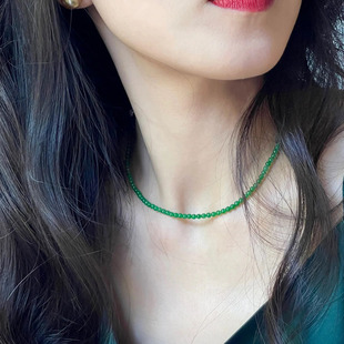 Imperial Green Jade Millet Bead Clavicle Chain Ice Jade Treated Dry Green Round Bead Necklace Bracelet New Chinese Style Sweater