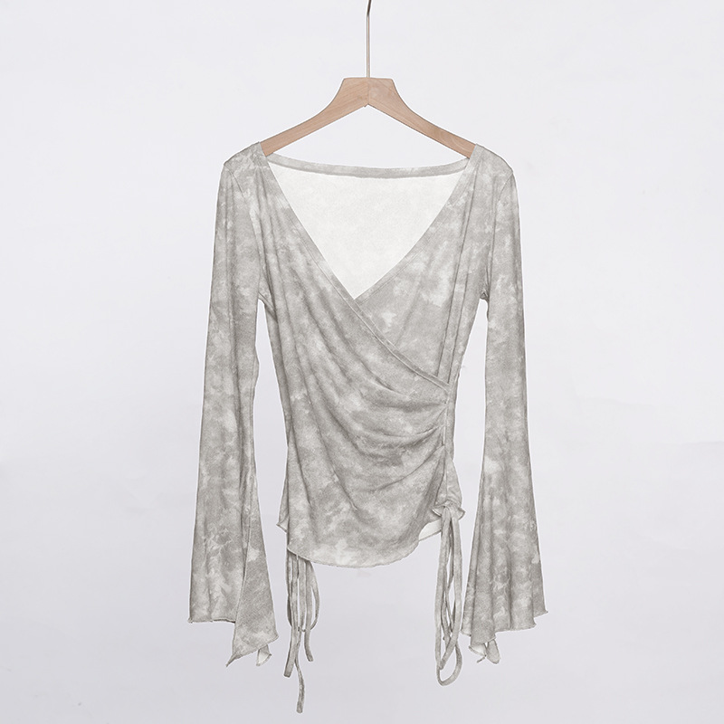 Chal de ropa de baile para adultos tops de manga larga teñidos anudados de primavera diseño de serpentina retro temperamento de estilo nacional ropa de baile