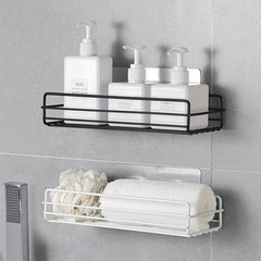 錬鉄製のバスルームトイレ収納ラック壁掛けシャワージェル収納ラック黒と白のパンチフリートイレタリーラック