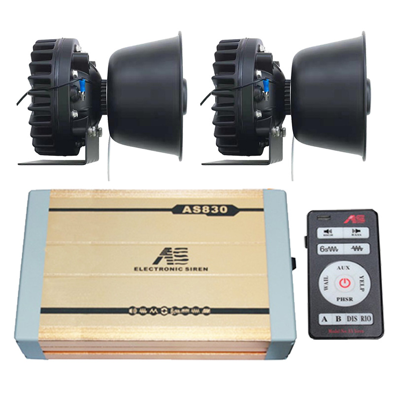 Car-mounted wireless alarm 400W loudspeaker car siren high-pitched horn AS830F + cooling round speaker