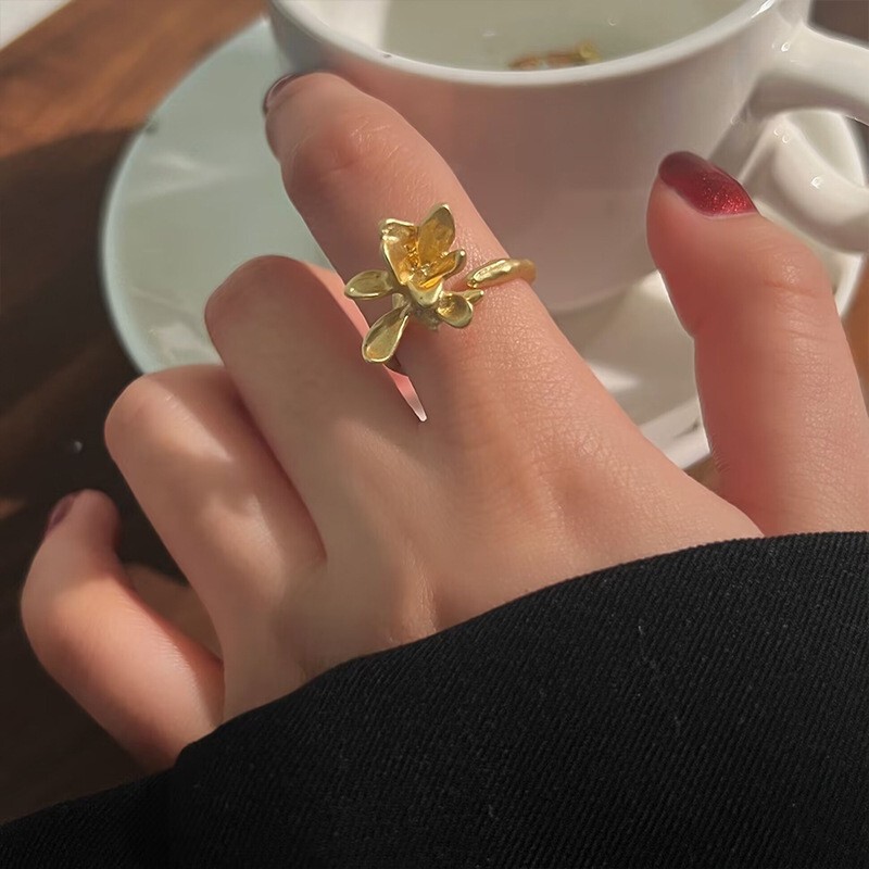新中式复古沙金开口可调节戒指女新款时尚甜美轻奢小众精致指环|undefined