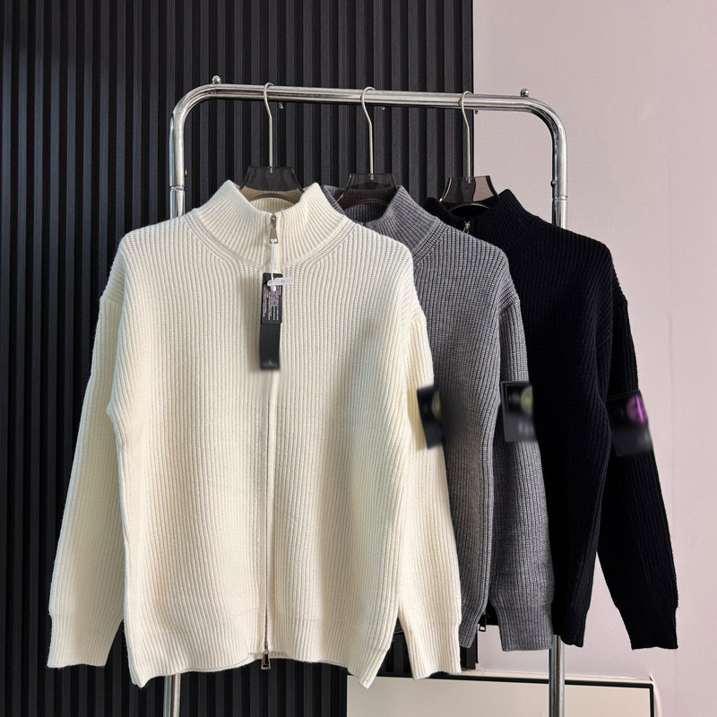 Stone Stone Autumn and Winter Zipper Cardigan Simple Pure Color Couple Knitwear Men and Women Loose Knitwear Casual Jacket