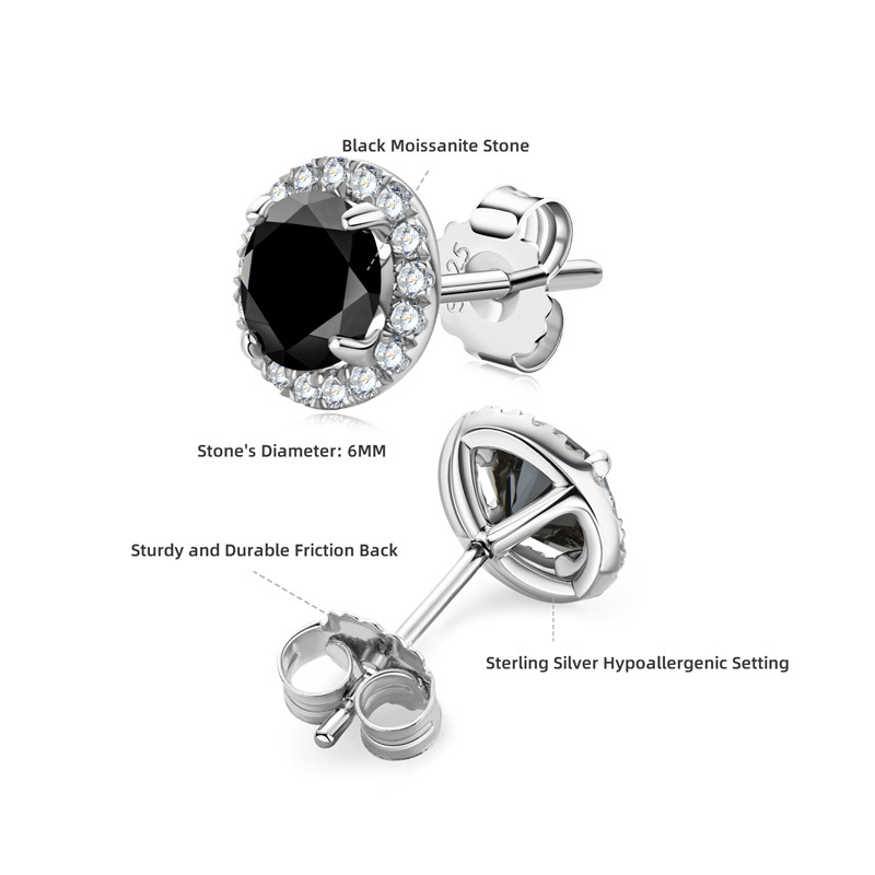 Daily Occasion 925 Sterling Silver Material 1 Pair 925 Sterling Silver Moissanite Round Ear Studs