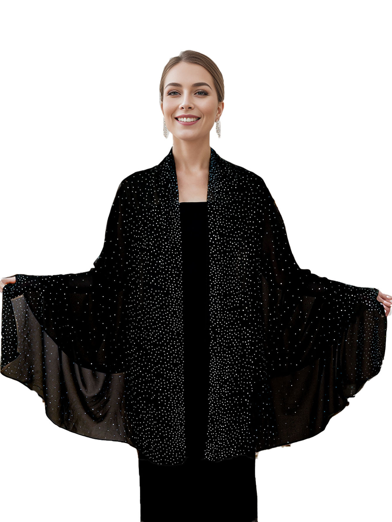Hot Selling New Solid Color Chiffon Starry Sky Hot Stamping Exquisite And Elegant Banquet Style Extended Version Of High-end Women's Shawl_voghion.com