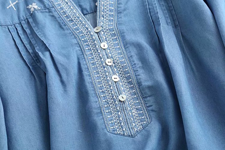 fashion loose embroidered denim shirt  NSAM34011