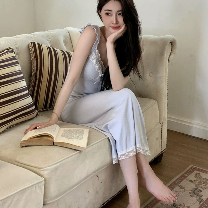Топ с чашками, летняя пижама, юбка, sexy slip dress, V-образный вырез, интернет-знаменитость, плюс сайз