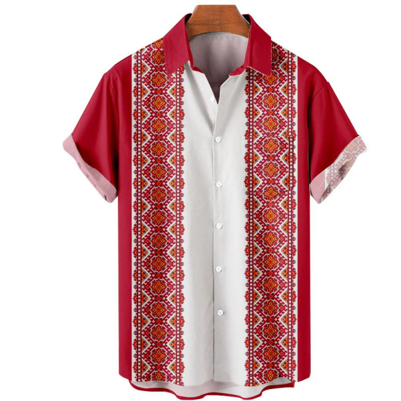 Summer Beach Loose Style 3D Digital Printing Shirt Men's Casual Lapel Breathable Shirt