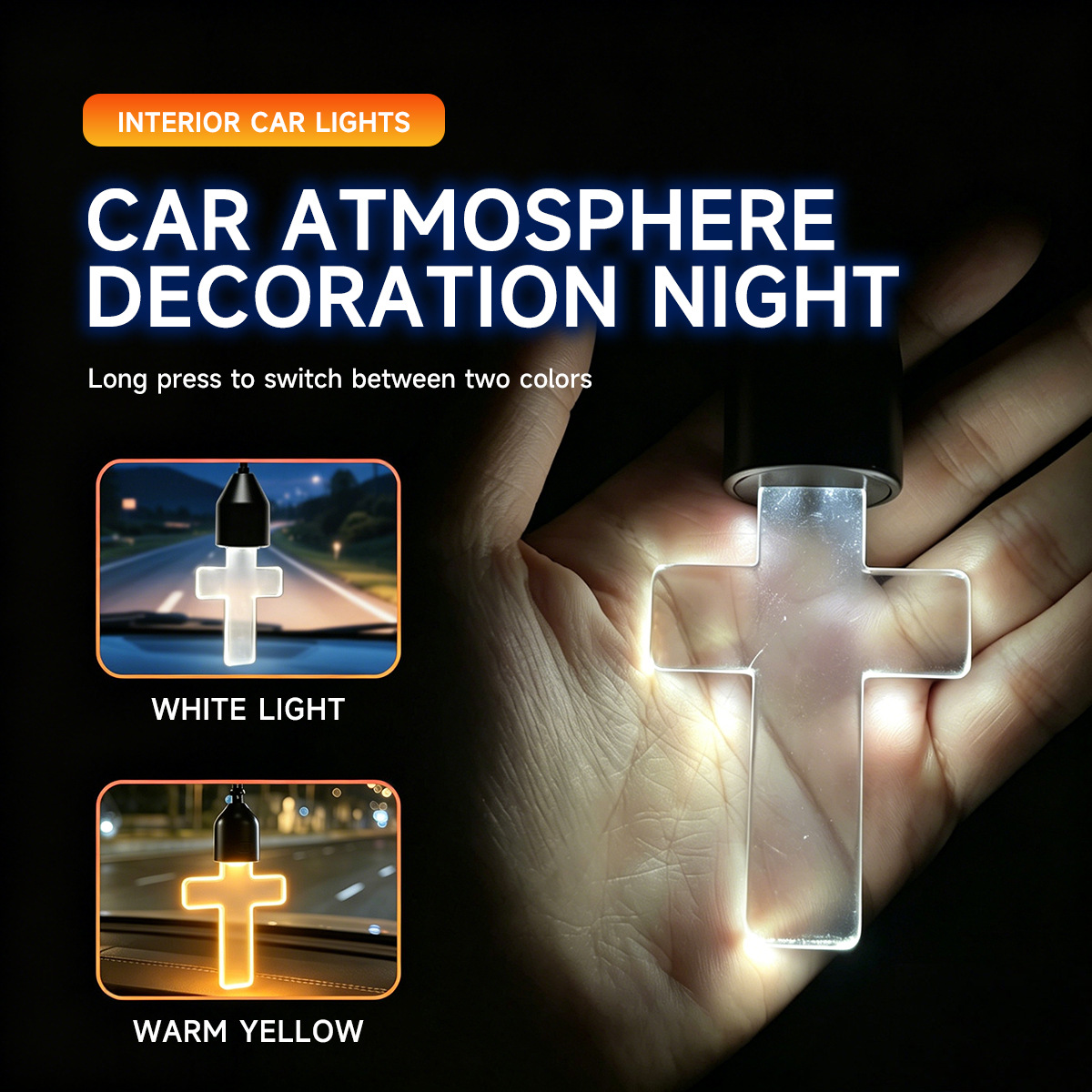 Cross-Border Popular Car Dashboard Cross-Shaped Ambient Light, Dual-Color Decorative Led Display Light, Blessing Protection