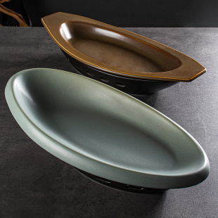 artistic conception dish chinese ceramic tableware oval fish plate candle heating heat preservation hob hotel restaurant ceramic tableware