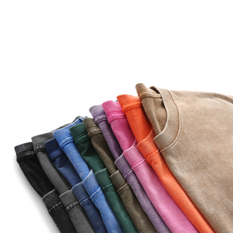 Camiseta de manga corta para hombre 230g de algodón pesado desgastado lavado Camiseta retro batik con hombros caídos para hombre medias mangas sueltas para hombre