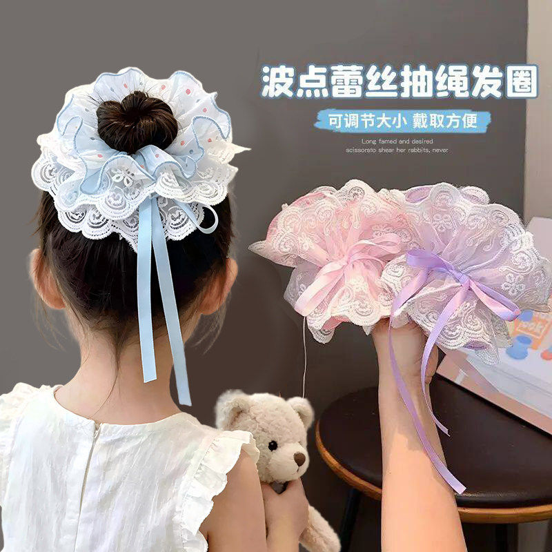 Polka Dot Drawstring Hair Tie for Girls, Korean Style Scrunchie for Girls, Hair Accessory for Girls, Beautiful Hair Tie