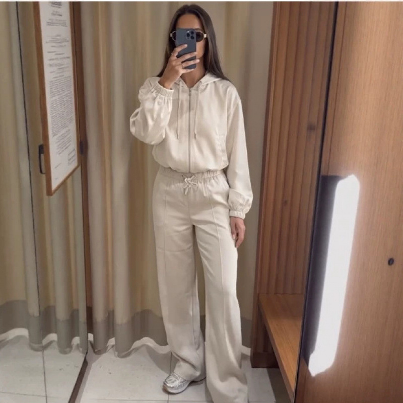 ZA cross-border European and American women's clothing wholesale, AliExpress best-selling hooded bomber jacket and casual wide-leg pants set