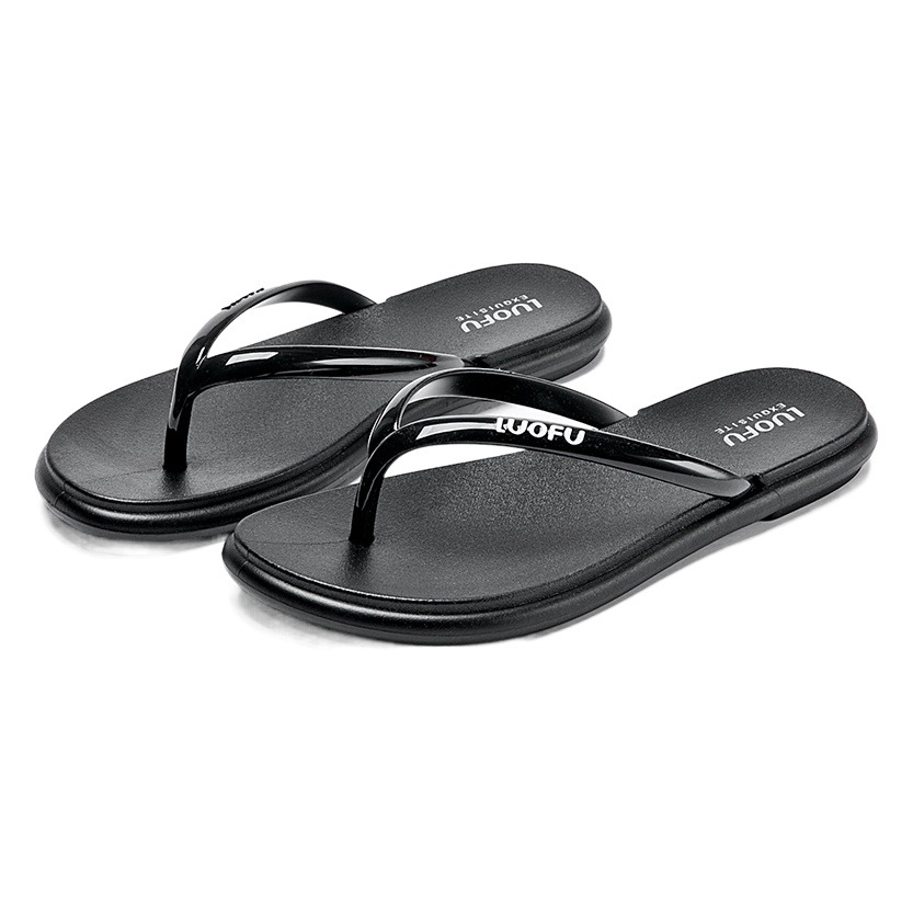 Rofu flip-flops verano de las mujeres al aire libre negro flip-flop antideslizante baño Baño playa madera contrachapada zapatos de natación