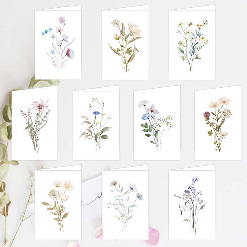 Cross-border New Artistic Light Watercolor Flower Fresh Greeting Card Postcard Envelope suit Universal Card Invitation Card