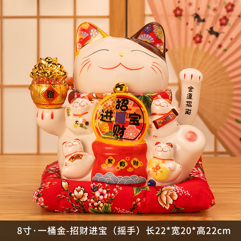 8inch 전기 흔들리는 행운의 고양이(선물 상자 + 천 패드 포함)는 부의 양동이를 모읍니다.