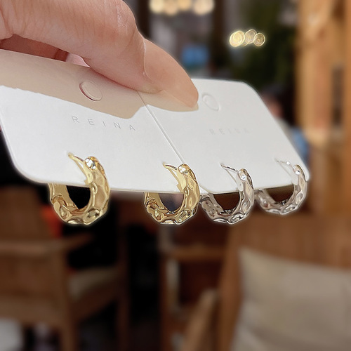 S925 Silver Needle Minimalist All-Match Elegant Pleated Texture Ear Studs & Clips for Women — Instagram-Fashionable, High-End Design Earrings