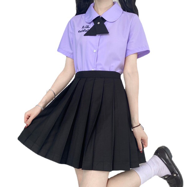 Solid color student pleated skirt