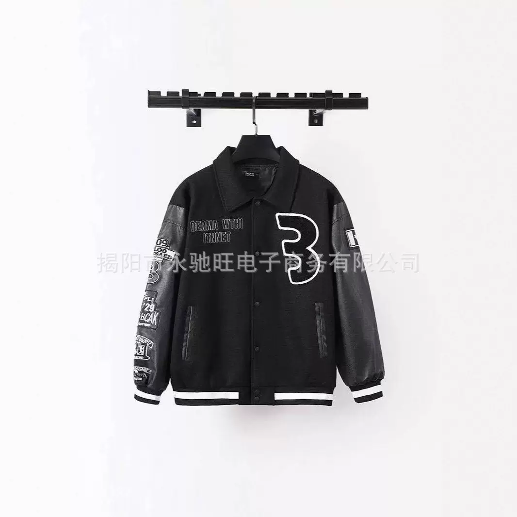 跨境外贸美式复古刺绣联名潮流米兰棒球夹克外套重工情侣男女上衣