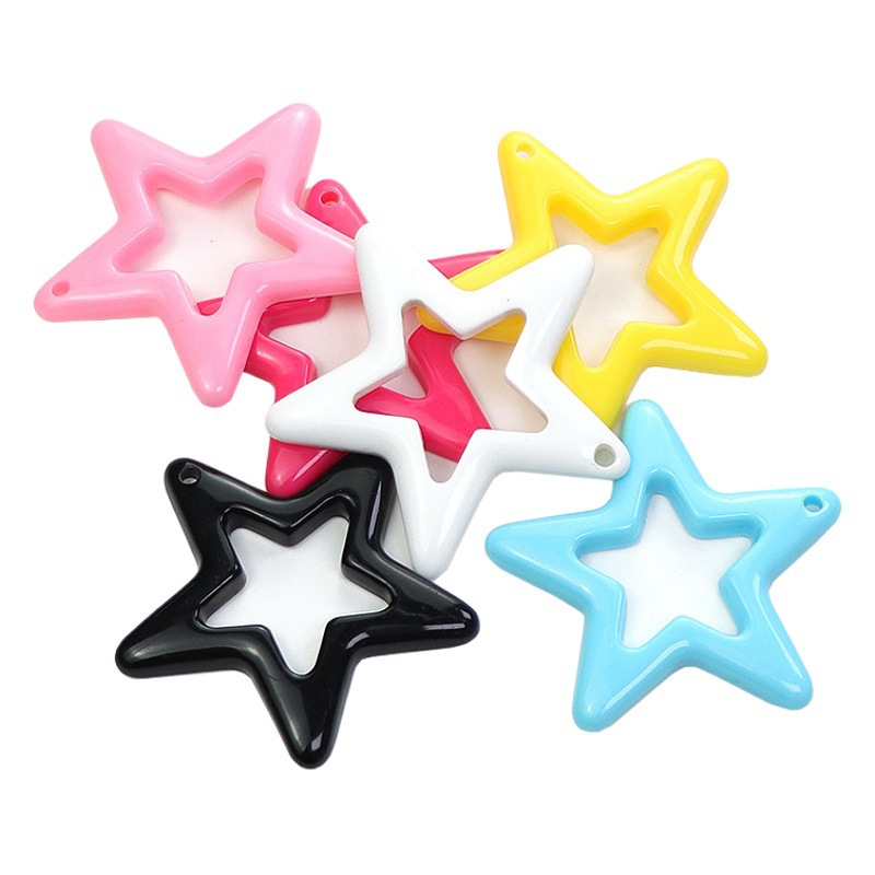 46x43 acrílico brillante hueco estrella de cinco puntas teléfono móvil llavero DIY accesorios para el cabello clip accesorios de joyería bolsa al por mayor
