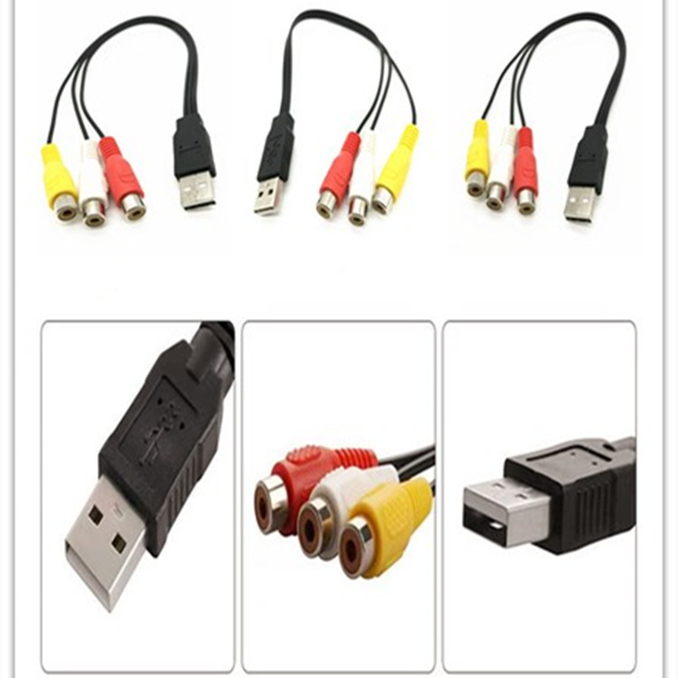 USB to 3RCA three Lotus AV cable USB A male to three Lotus AV female head audio and video cable top box Cable