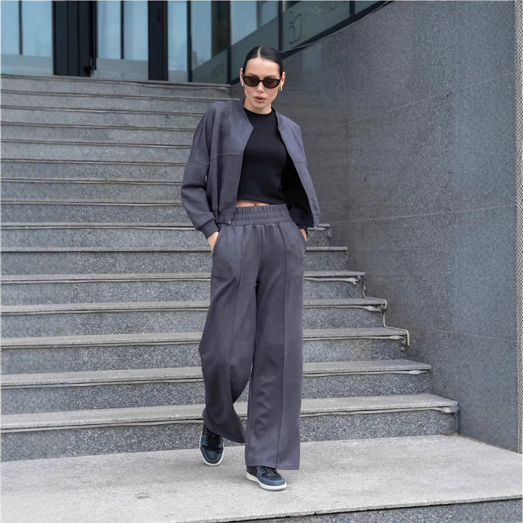 European and American Ozon Casual Suit Autumn and Winter Cardigan Sports Women's Fashion Street Style Long-Sleeved Jacket and Pants Two-Piece Set